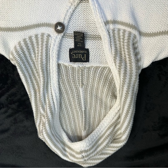 Pure Handknit Striped Button Front Hoodie Cardigan Sweater Women’s S/M - Picture 3 of 13